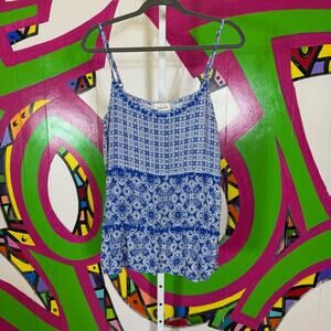Derek Plus, Blue Patterned Women's Top With pompom details. Size 2X.